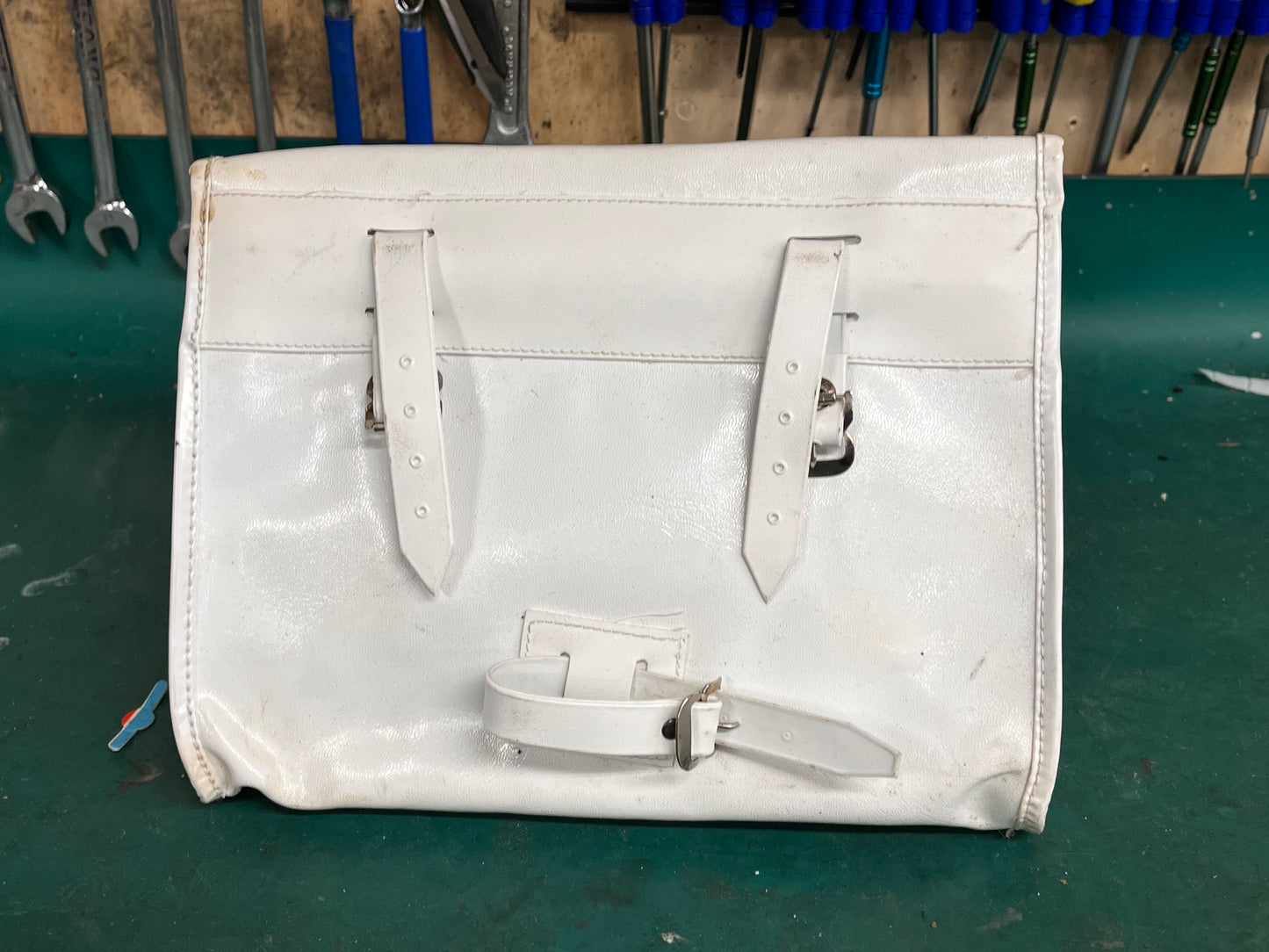 Vintage 1970s White Vinyl Bicycle Saddle Bag - Made in Japan Custom refurbished