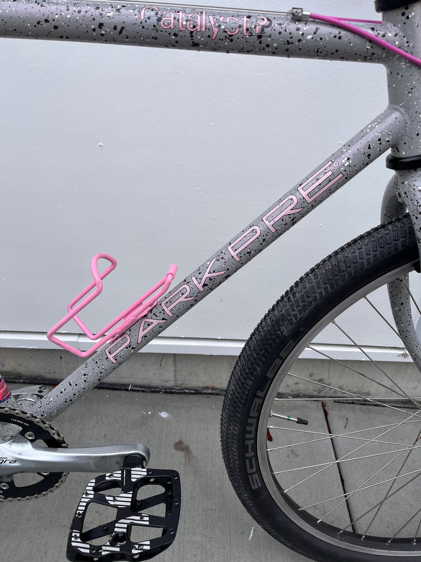 Parkpre Catalyst P 1990 vintage mountain complete bike 21”, frame 26” wheels grey splatter pink