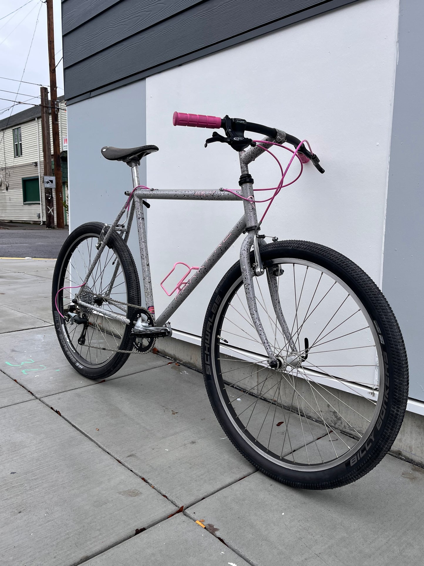 Parkpre Catalyst P 1990 vintage mountain complete bike 21”, frame 26” wheels grey splatter pink