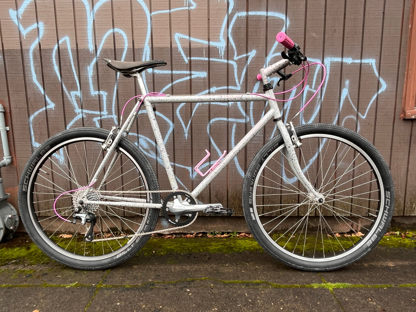 Parkpre Catalyst P 1990 vintage mountain complete bike 21”, frame 26” wheels grey splatter pink